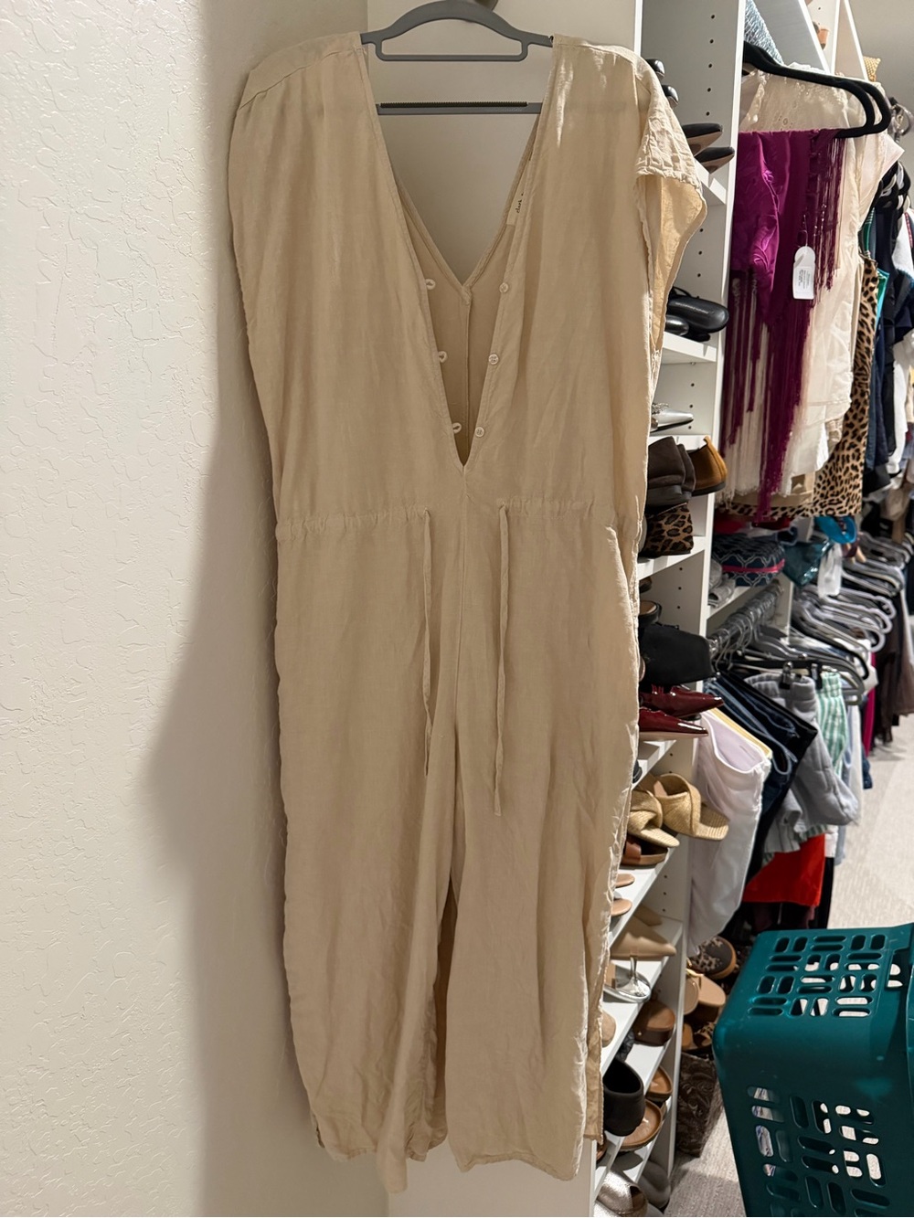 cloth & stone Natural Beige Linen Cropped Romper